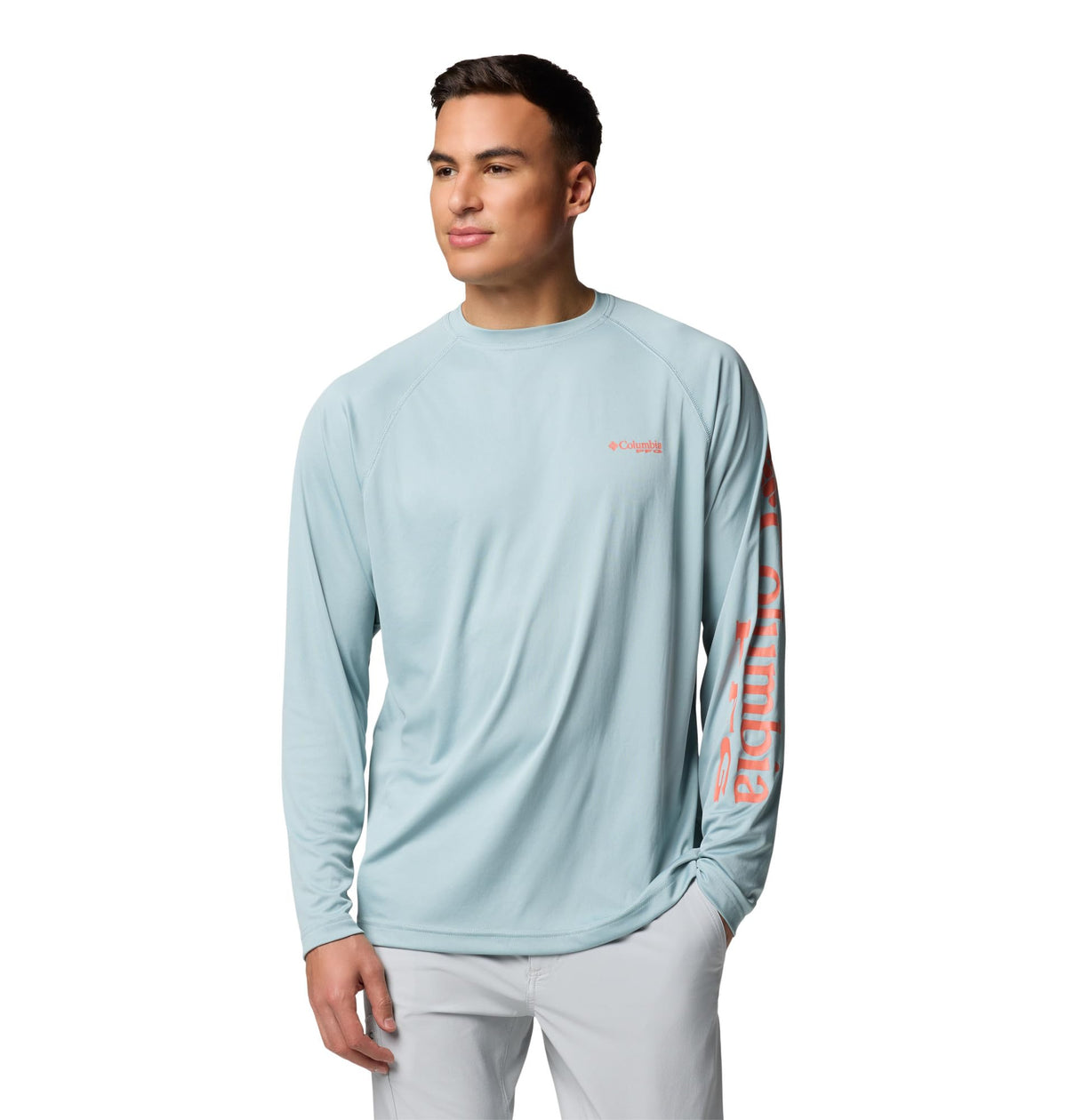 Columbia Men's PFG Terminal Tackle Long Sleeve Fishing Shirt, Crushed Blue/Faded Peach Logo, 4X