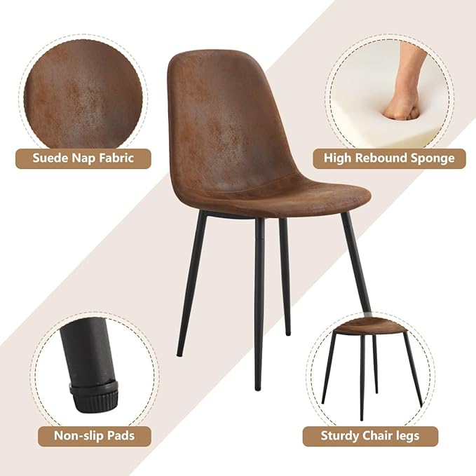 6 Chair Dining Table Set，Dinner Table Set for 6, 55'' Kitchen Table and Suede Nap Fabic Chairs Set of 6, 7 Piece Dining Table Set for Kitchen Dining Room