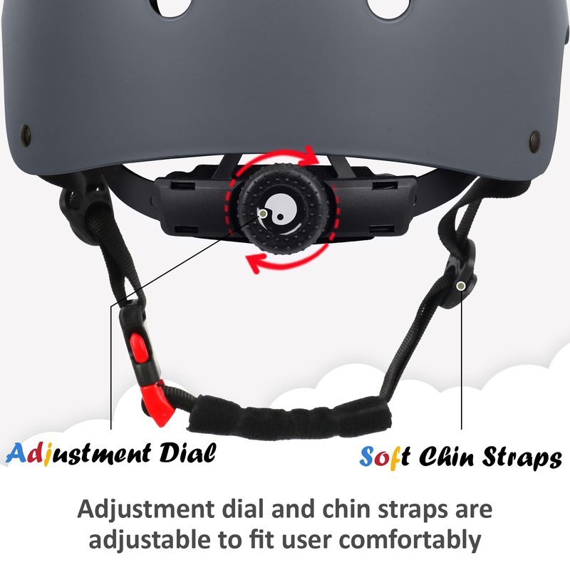 Kids Bike Helmet, Adjustable and Multi-Sport, from Toddler to Youth, 3 Sizes (Gray)