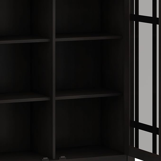 SIMPLIHOME Bedford Storage Cabinet - 39 inch Wide Solid Wood Medium Cabinet in Hickory Brown, Transitional Console for Living Room, Entryway, or Dining Room with Glass Doors and Adjustable Shelves