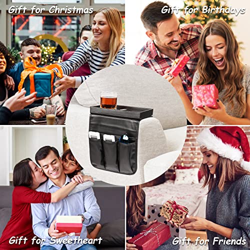 Couch Caddy, Armchair caddy with Detachable Tray, Non-Slip PU Leather Remote Control Holder for Recliner with 5 Pockets (Black) - color: Black