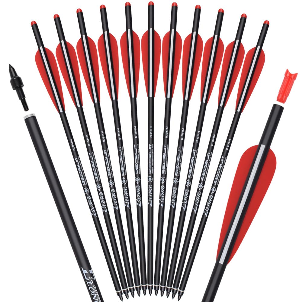 Carbon Crossbow Bolts 20 Inch Hunting Archery Arrows with 4" Vanes Replaced Arrowhead Tip (Pack of 12)