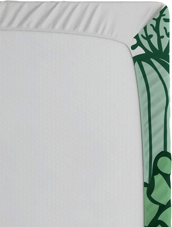 Ambesonne Cactus Fitted Sheet, Arizona Desert Themed Doodle Cactus Staghorn Buckhorn Ocotillo Plants, Bed Cover with All-Round Elastic Deep Pocket for Comfort, Queen Size, Green Pale Green Seafoam