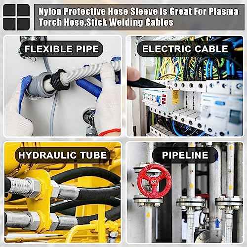 Hanaive 26 ft Nylon Hydraulic Hose Protector Sleeve Tig Torch Cable Cover Black Protective Cover Hose Sheath Hydraulic Wrap Cutting Wire Sheath Sleeve Management Wrap for Cord Tig(2.5 Inch Id)