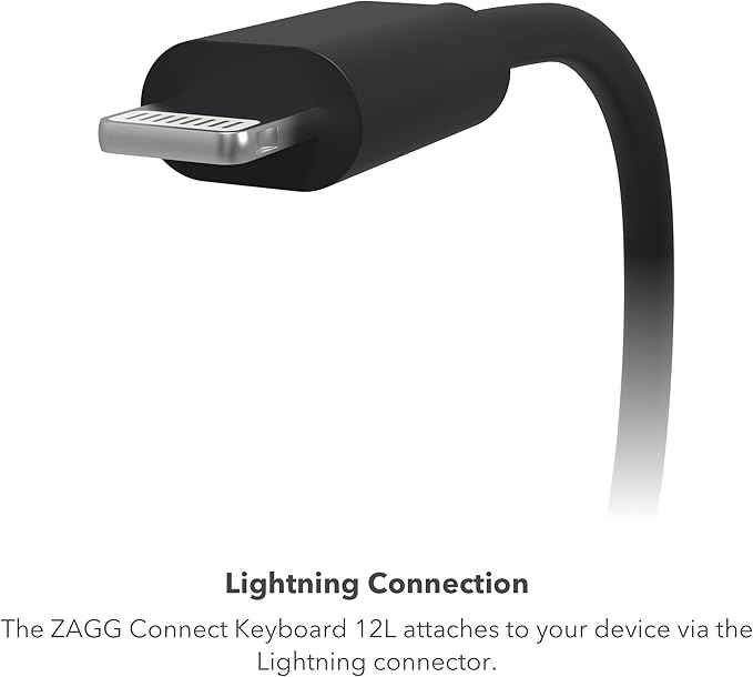 ZAGG Connect Keyboard - Compact 12-inch Lightning Wired Keyboard - Optimal for iOS and iPadOS Devices - Designed for Comfortable, Precise Typing - Perfect for School Supplies & Small Workspaces