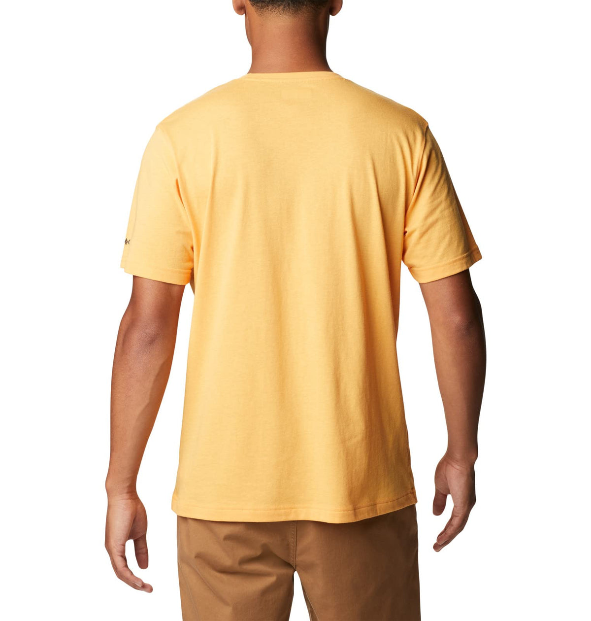 Columbia Men's Thistletown Hills Graphic Short Sleeve, Mango Heather/Hikers Graphic, Small