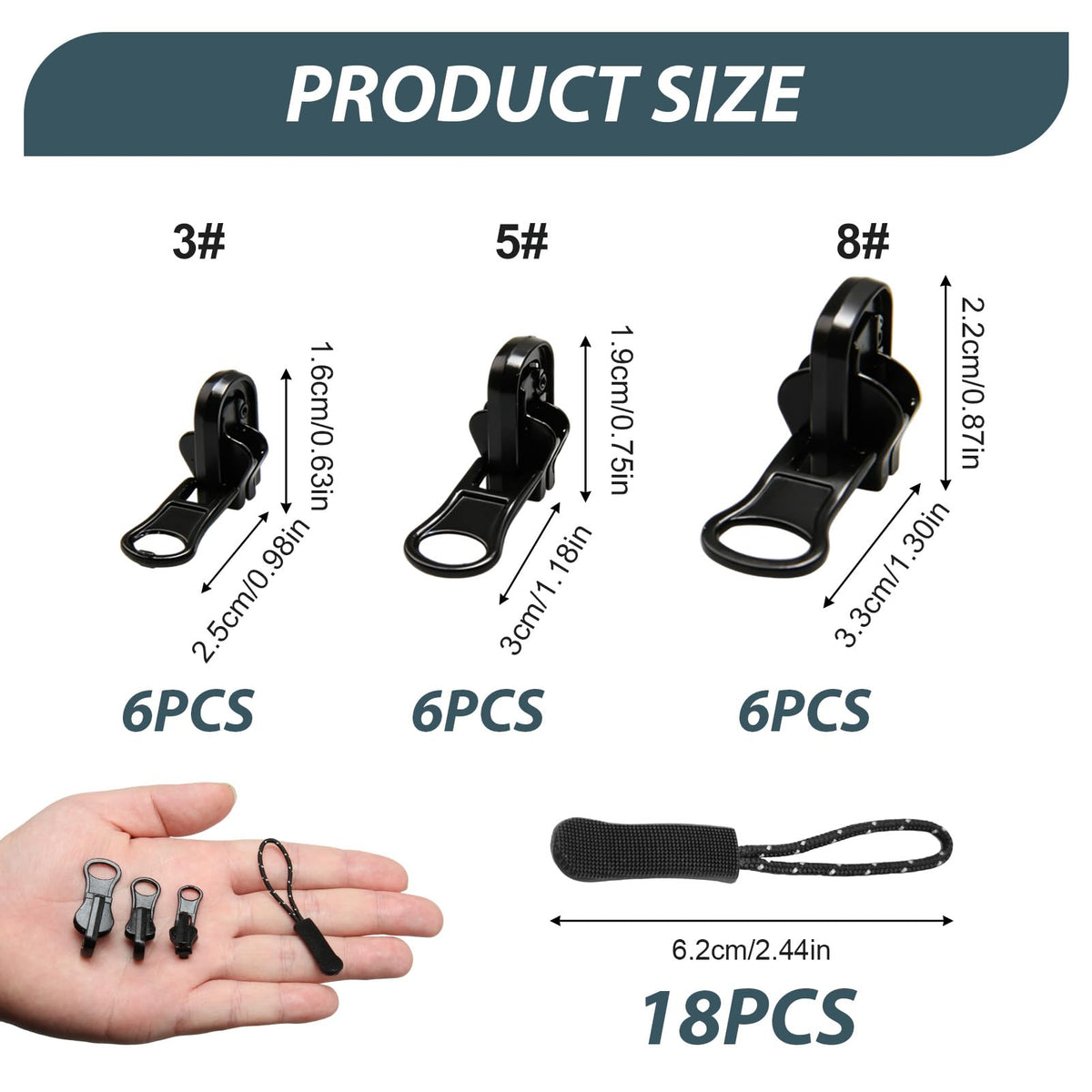 18 Sets Universal Zipper Repair Kit 3 Sizes