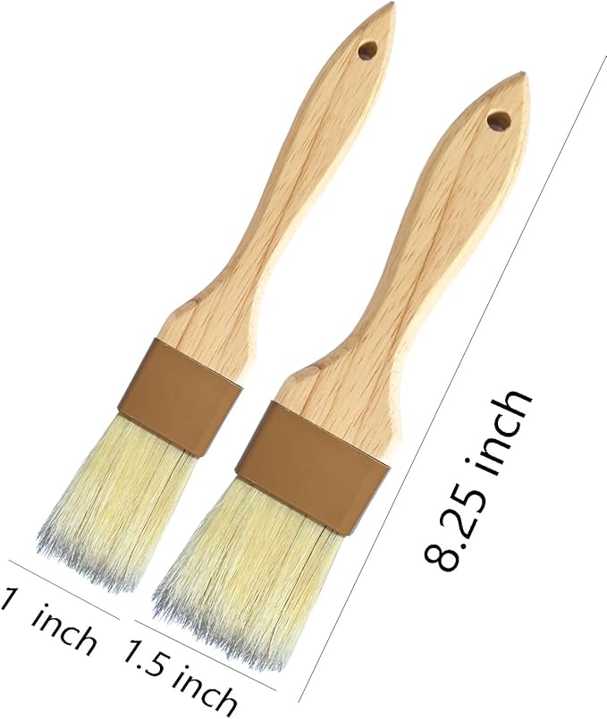 Pastry Basting Brush Natural Bristle - Food Grade Wooden Handle, Heat Resistant 660°F, Non-Shedding & Durable Kitchen Utensils for Cooking, Baking, Butter, BBQ, Oil Sauce & Egg Wash (1", 1.5", 4 Pack)