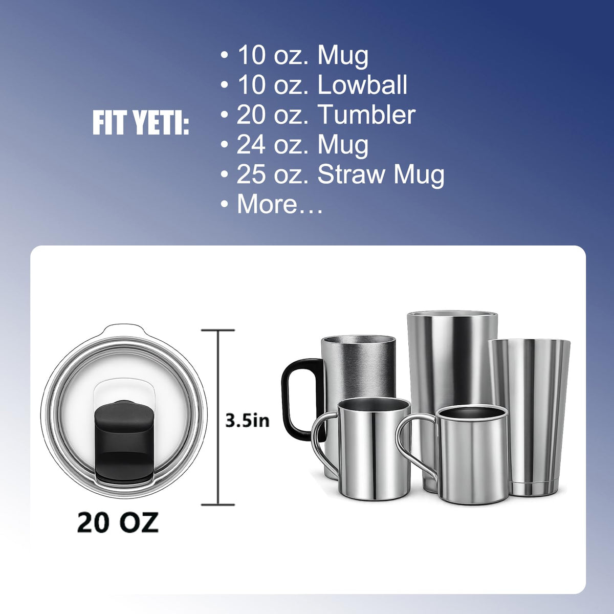AZJCKEW 4 Pack Tumbler Lids Compatible with 20oz Yeti Rambler, 16oz Pints, 10oz/24oz Mugs, 10oz Lowball – Spill Proof Magnetic Slider Lid Replacement, Clear BPA-Free Cup Cover
