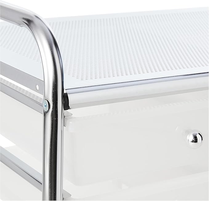 Whitmor 12-Drawer Rolling Storage Cart with Locking Wheels, Plastic Organizer for Crafts, Office, Beauty Supplies, Sturdy Metal Frame, Large Workspace, Chrome