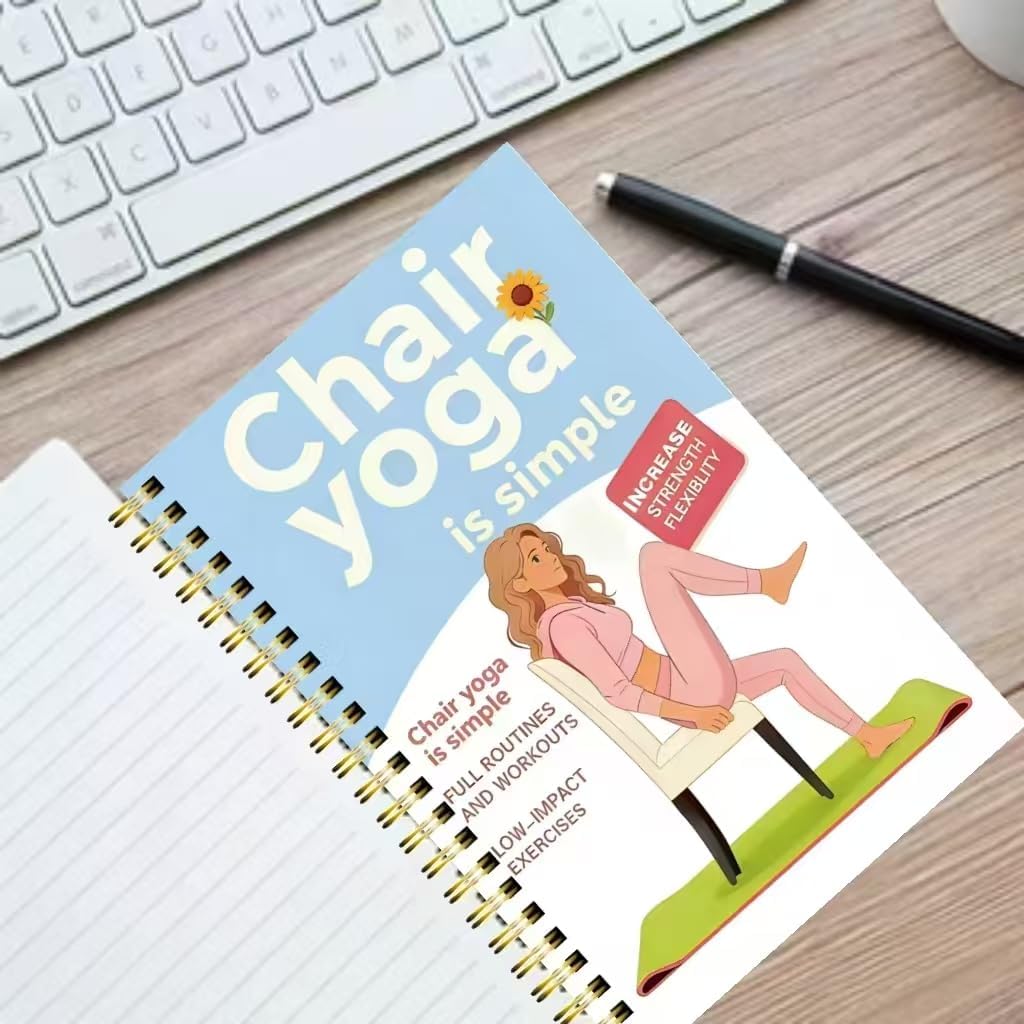 30-Day Chair Yoga Guide Book for Beginners, 60 Workouts for Weight Loss & Flexibility, Spiral Bound Senior Exercise Book (5.5x8.3 Inch, Blue)