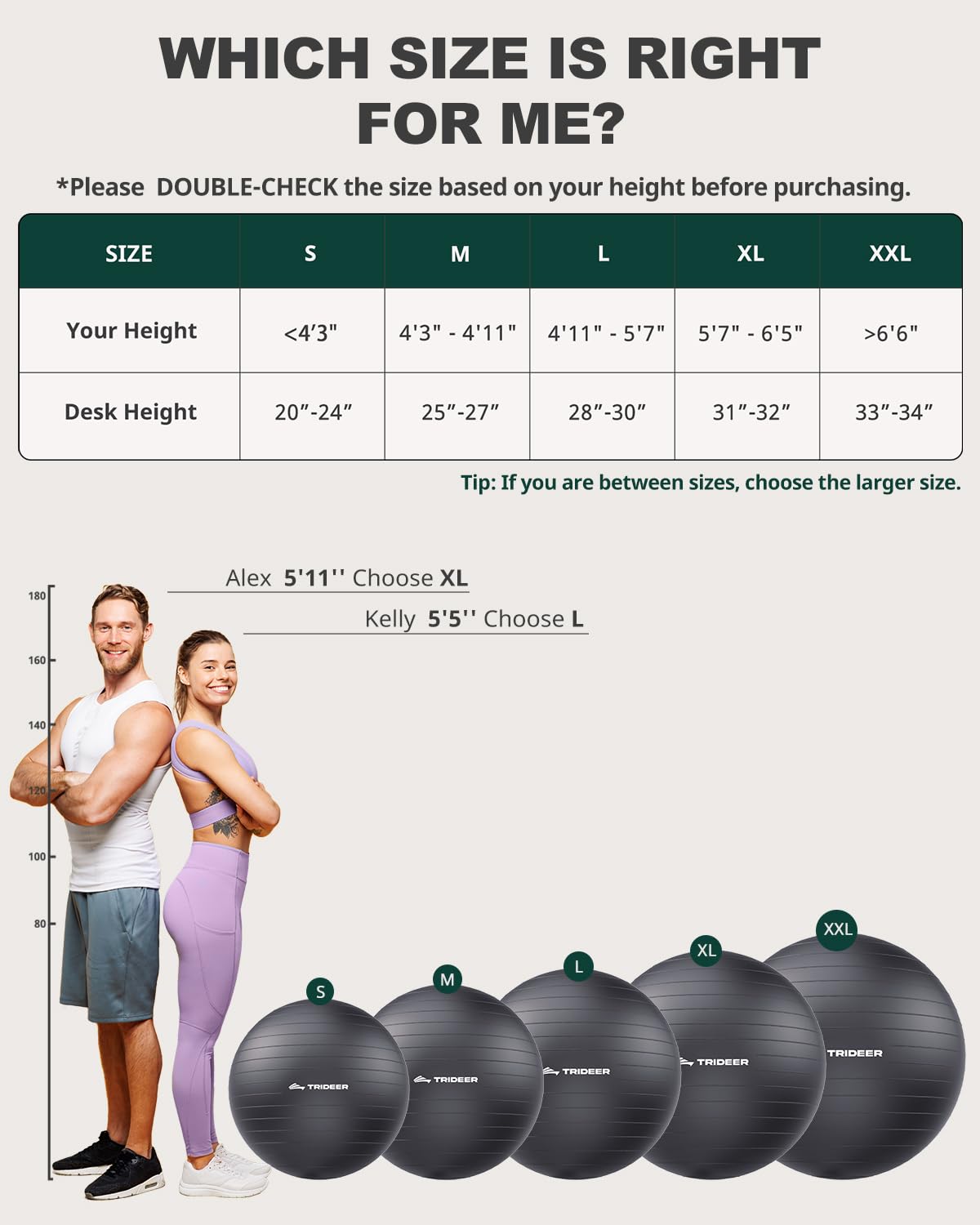 Trideer Exercise Ball for Yoga, Pilates & Fitness – Stability Ball Equipment for Home Gym & Office Chair, Core & Balance Training Accessories, Physical Therapy Equipment, Quick Pump Included, 5 Sizes