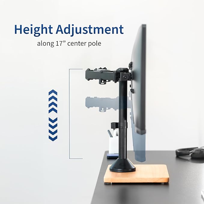 VIVO Freestanding Dual Monitor Stand with Solid Wood Base and Adjustable Arms, Mounts 2 Screens up to 32 inch and 22 lbs Each, Black, STAND-V002FD-B
