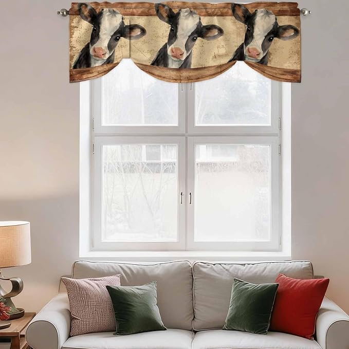Farmhouse Cow Tie Up Valance Curtains