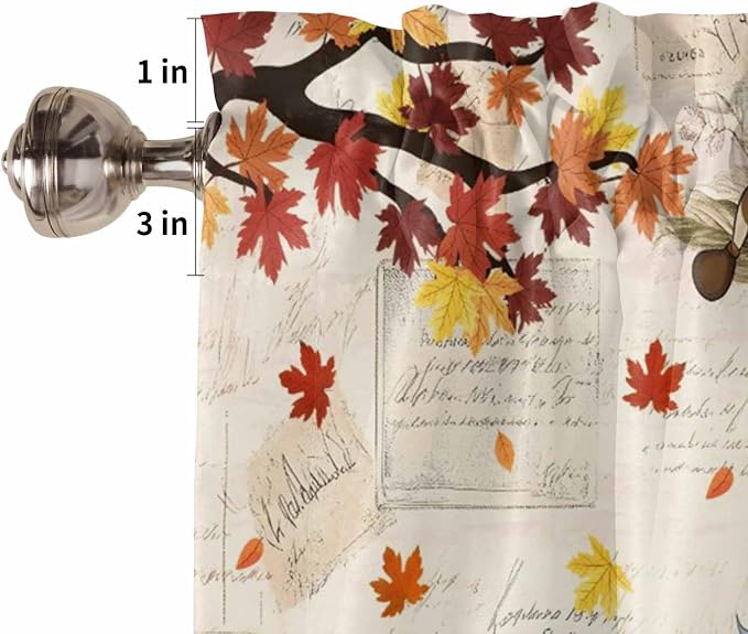 Fall Gnomes Kitchen Curtain Set, Thanksgiving Maple Leaf Rustic Pumpkin Window