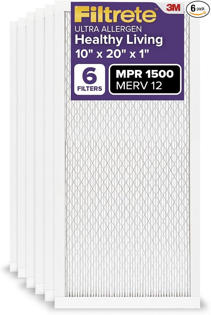 Filtrete 10x20x1 AC Furnace Air Filter, MERV 12, MPR 1500, CERTIFIED asthma &