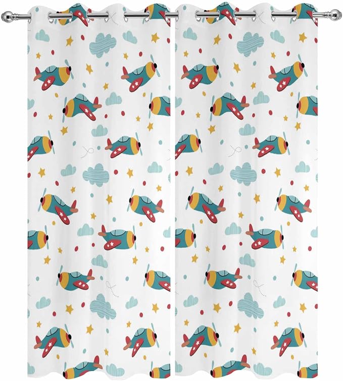 Turquoise Airplane Waterproof Outdoor Curtains