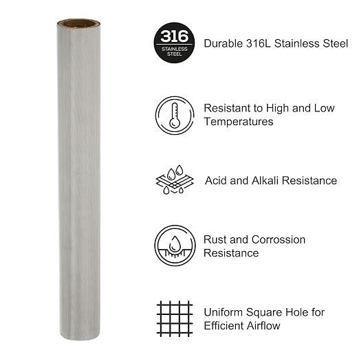 PATIKIL 40" L x 10" W Woven Wire Mesh, 500 Mesh 316L Stainless Steel Air Vent