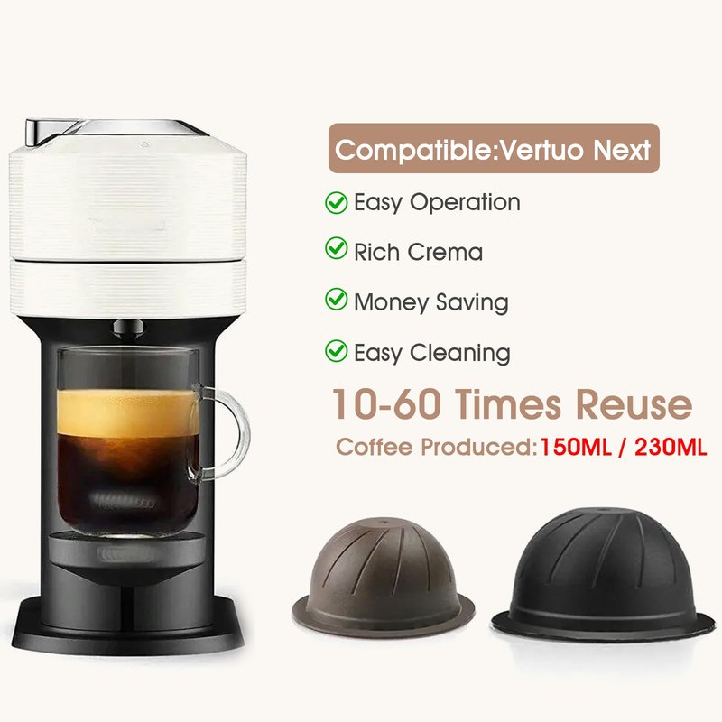 Sendoger Starter Set (4 Cups & 2 Silicone Lids) Reusable Pods for Nespresso Vertuo, 2x150ml & 2x230ml Refillable Coffee Capsules Compatible with Vertuoline Plus & GCAT1 and ENV135/150,No Foil Needed