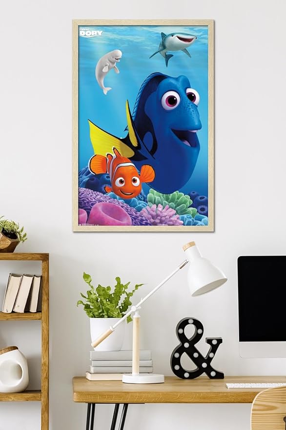 Trends International Disney Pixar Finding Dory - Dory Wall Poster, 34L x 22.4W, Blonde Framed Version