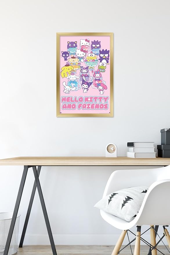 Trends International Hello Kitty and Friends: 24 Summer Fresh - Group Wall Poster, 22.4L x 14.7W, Gold Framed Version