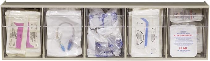 Akro-Mils TiltView Plastic Storage Cabinet with 5 Tilt Out Bins, Horizontal Plastic Parts Organizer, Teacher Toolbox, and Office Supply Organizer, 23-5/8" W x 6-1/2" H x 5-5/8" D, Stone