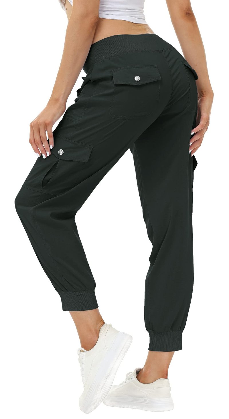 MoFiz Women Cargo Pants with Pockets Lightweight Outdoor Summer Travel Casual Hiking Pants Running Joggers Sweatpants Elastic Waist Dark Grey S