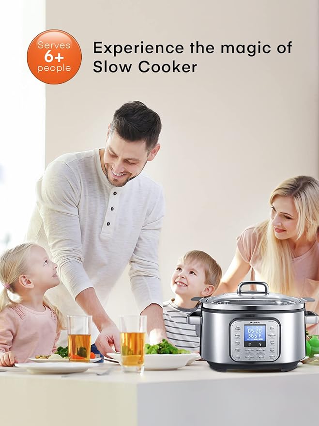 HOUSNAT Slow Cooker 6 Quart 10-in-1 Programmable Stainless Steel Pot