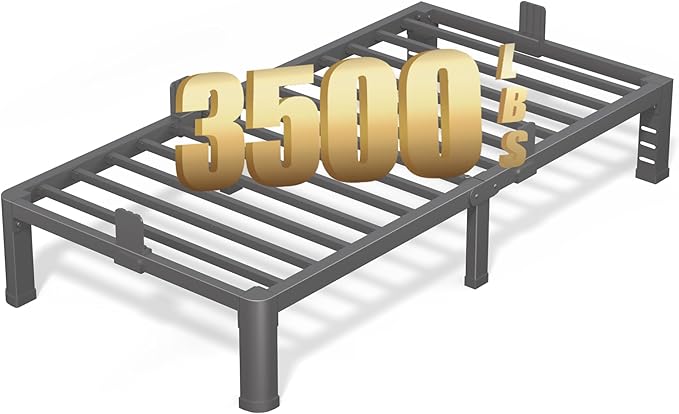FUIOBYVV 10 Inch Twin XL Bed Frame with Rounded Corner and Headboard Hole Mattress Retainers 3500 LBS Metal Heavy Duty Steel Slats Support No Box Spring Needed Platform Noise Free Easy Assembly