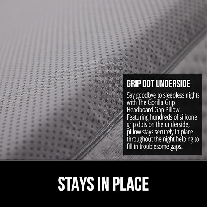 Gorilla Grip Headboard Gap Pillow and Bed Sheet Straps, Headboard Gap Pillow Size Full Gray, Dense Foam Wedge, Sheet Fasteners 4 Pack Black, Adjustable Elastic with Metal Clips, 2 Item Bundle