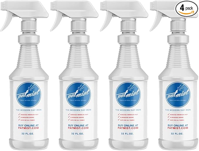 Wrinkle Remover Spray - Fabric Refresher with Fresh Laundry Scent - Odor Remover & Fast Drying Ironing Spray - Mist Nozzle Wrinkle Release Spray for Clothes – (4Pack - 32Oz)