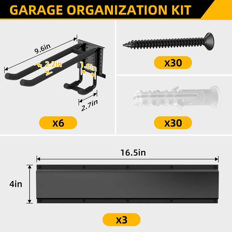 GRENPRO Garage Tool Organizer Wall Mount with 49.5 inches Rails and 6 Double-layer Hooks, Heavy Duty Tool Rack, Garage Storage Rack For Yard Tools