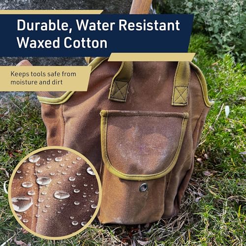 Garden Tool Bag - 12x14¡± Heavy Duty Waxed Canvas Tote Bag Caddy with 6 Interior and 3 Exterior Pockets for Organizing Gardening Tools - Gardening Gifts for Women and Men by Kings County Tools