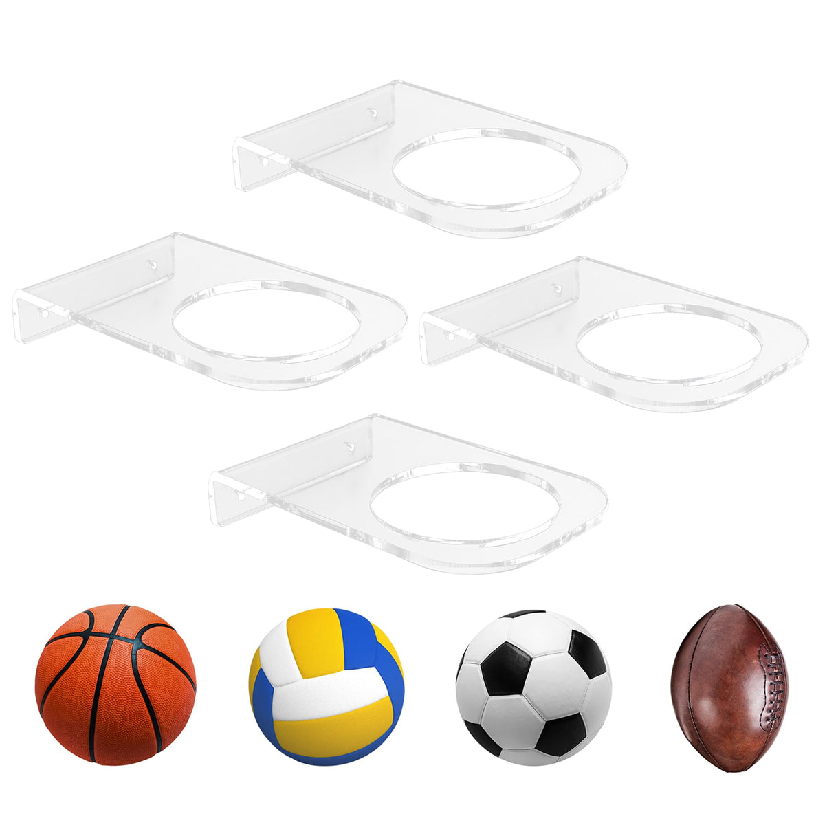 BiJun Basketball Holder Wall Mount, Acrylic Football Display Rack, Clear Ball Storage Hanger Wall Mount, for Football, Basketball, Volleyball, Rugby and Soccer