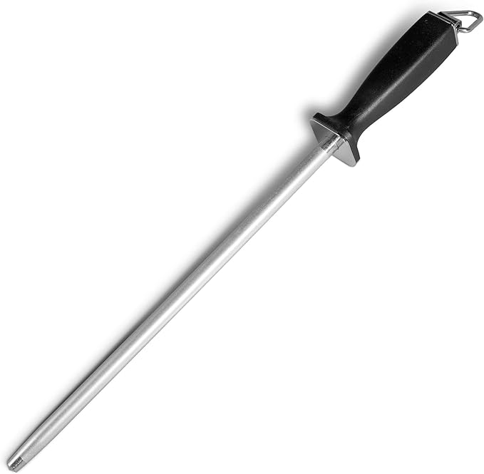 12-Inch Diamond-Coated Knife Sharpening Rod, Honing Steel, Black