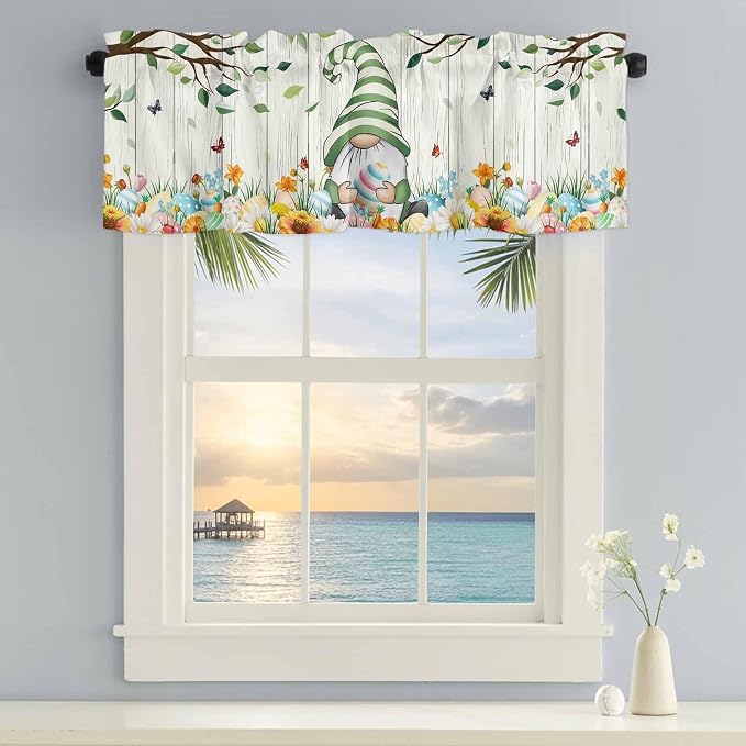 Easter Gnomes Curtain Valances for Windows, Kitchen Valance Window Treatment