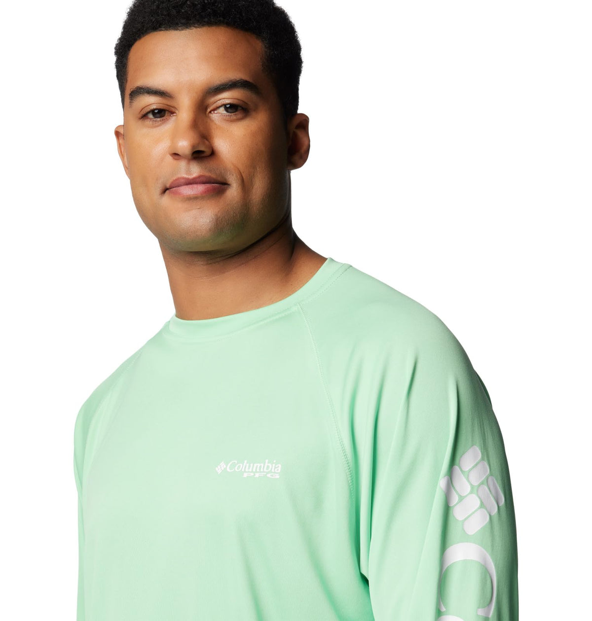 Columbia Men's Terminal Tackle Long Sleeve Fishing Shirt, Ocean Mint/White Logo, 3X Tall