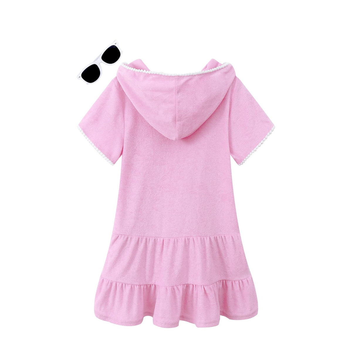 LUCKYGAL Terry Swim Cover-Up for Girls Kids Beach Swimsuit Coverup Bathing Suit Wraps, Size 10 11 Pink