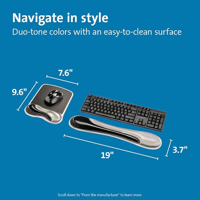 Kensington Mousepad and Gel Wrist Rest, 11-2/5" x 17-7/10", Ergonomic Design (K52500WW) Gray