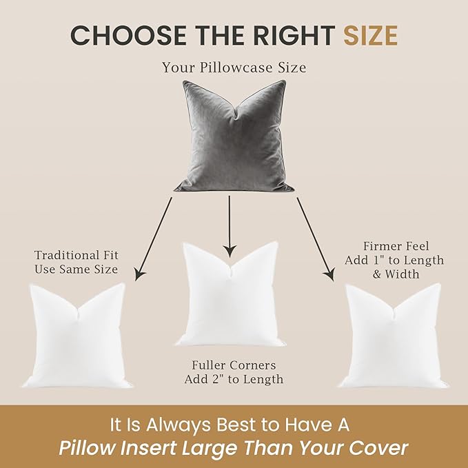 BHZ Throw Pillows 20x20 Euro Pillow Inserts Set of 2, Down Feather Alternative Pillow Inserts, Decorative Soft Large Square White Throw Pillows Insert for Couch Bed Dorm Sofa with Cotton Cover