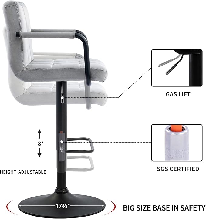 Furnimart Adjustable Bar Stool Swivel Barstools Set of 4 Counter Stools with Armrest and Footrest Upholstered Bar Chairs for Kitchen and Dining Room