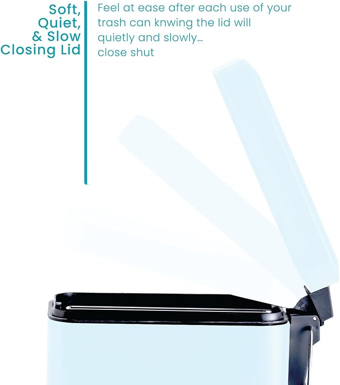 Home Zone Living 1.3 Gallon Small Bathroom Trash Can with Lid and Step Pedal, Stainless Steel Wastebasket with Slim Design for Home and Office, Powder Blue, 5 Liters