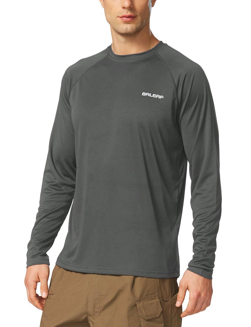 baleaf Mens UPF 50+ Sun Protection Shirts Long Sleeve Rash Guard, Quick Dry 4-Way Stretch for Fishing Swimming Surfing 01-Deep Gray 3XL