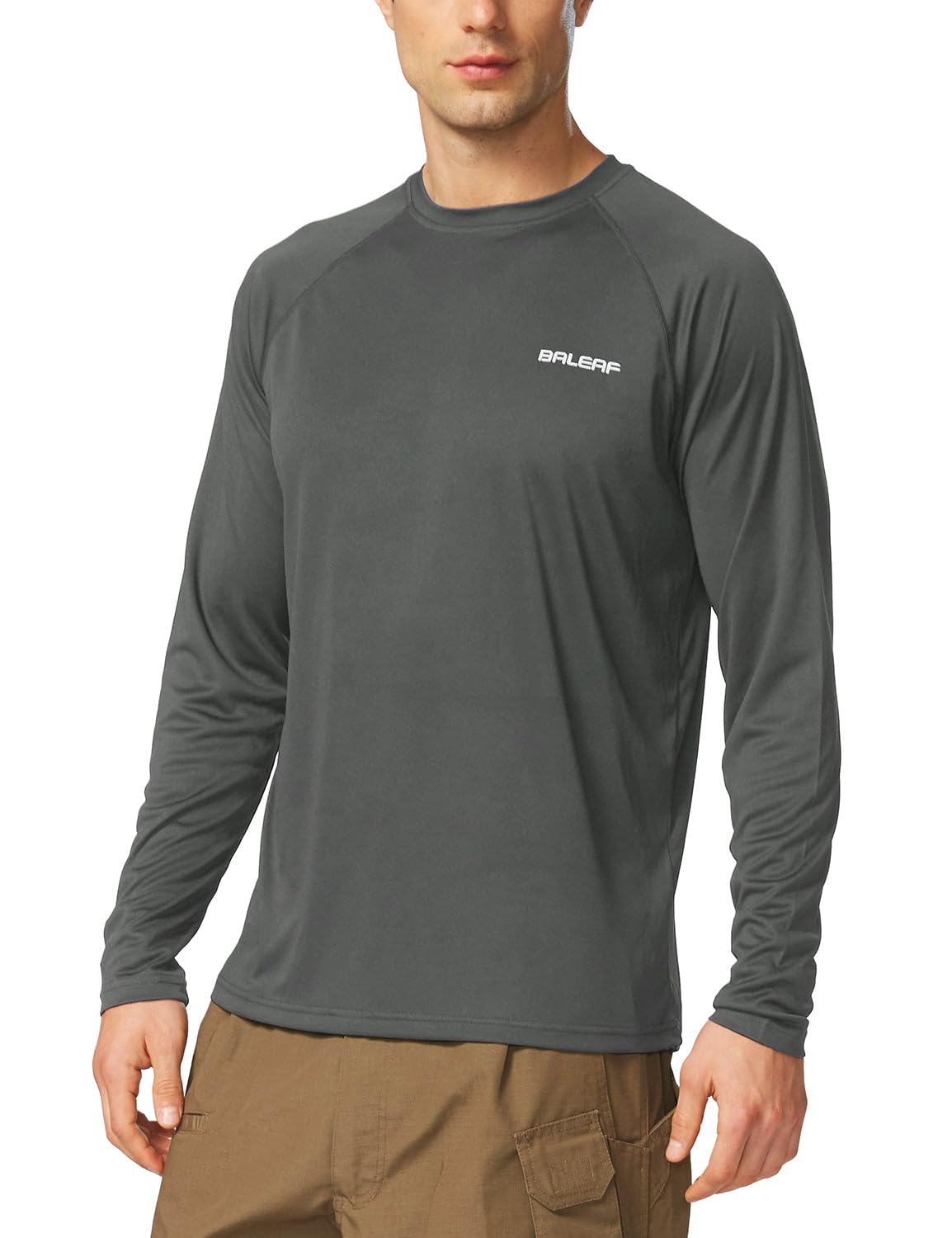 baleaf Mens UPF 50+ Sun Protection Shirts Long Sleeve Rash Guard, Quick Dry 4-Way Stretch for Fishing Swimming Surfing 01-Deep Gray 2XL