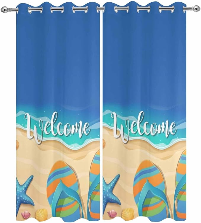 Summer Outdoor Curtains for Patio Beach Slippers Plumeria Waterproof Outside
