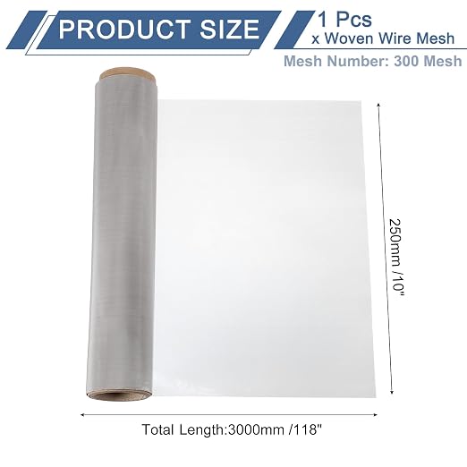 uxcell 300 Mesh 118" x 10" Woven Wire Mesh, 316 Stainless Steel Air Vent Filter
