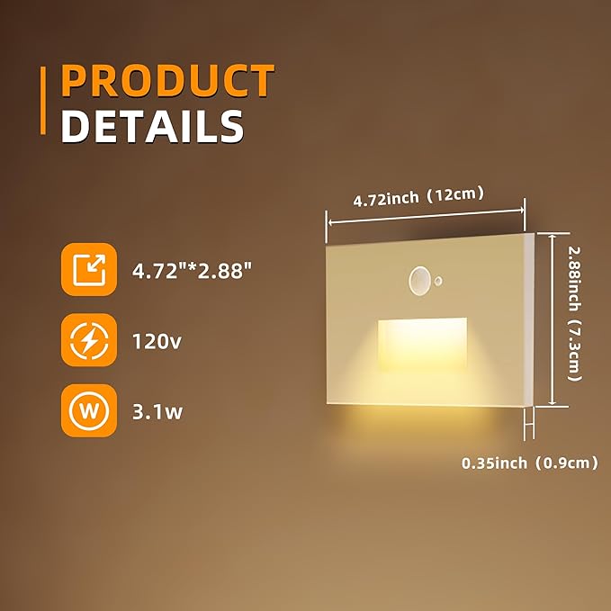 Motion Sensor Stair Lights Indoor Outdoor,Dimmable Motion Activated Step Light 3000K/4000K/6000K,Hardwired 120V 3W IP65 Waterproof Outside Stairway Lights,Led Staircase Light- White