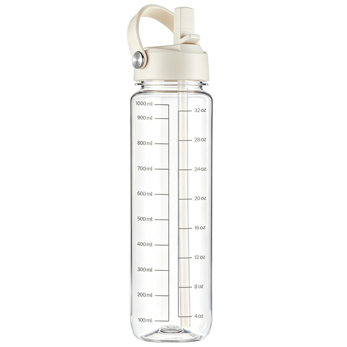 GOPPUS 32oz Clear Water Bottle with Flip Straw, Lightweight, Leakproof, Easy Carry and BPA-Free, Tritan Water Bottlefor Sport, Travel, Outside (Clear White)