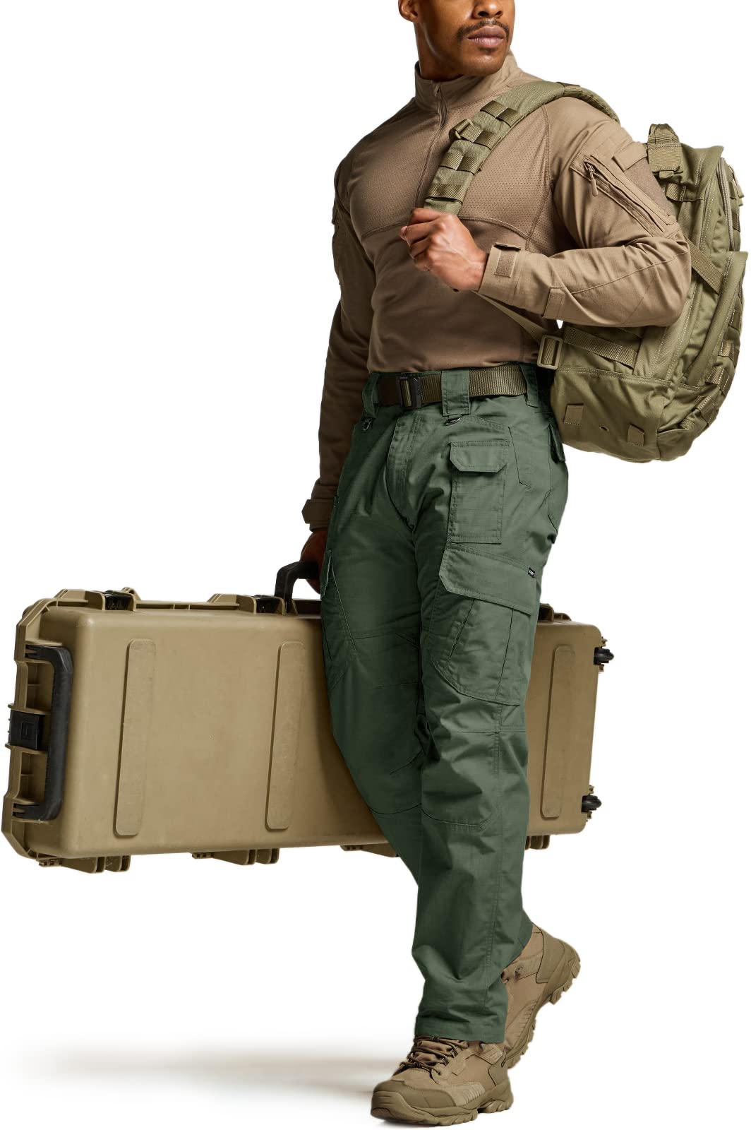 CQR Men's Tactical Pants, Water Resistant Ripstop Cargo Pants, Lightweight EDC Work Hiking Pants, Outdoor Apparel, Raider Mag Green Kelp, 36W x 34L