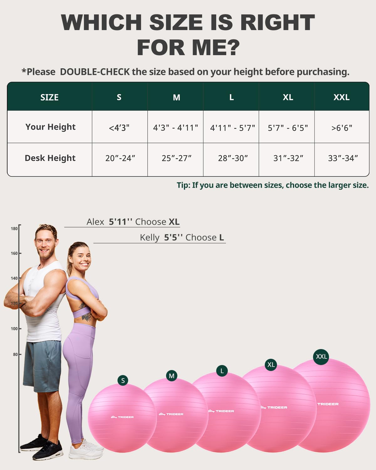 Trideer Yoga Ball for Exercise, Pregnancy & Birthing, 5 Sizes Exercise Ball for Physical Therapy, Stability, Fitness, Quick Pump Included